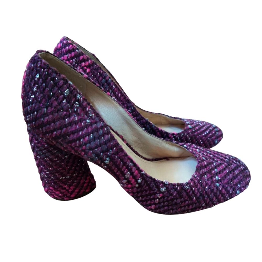 Louise et Cie Pink Purple Metallic Woven Chunky Heels 8.5